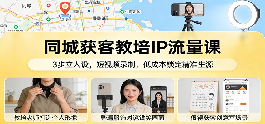 同城获客教培IP流量课：3步立人设，短视频录制，低成本锁定精准生源白米粥资源网-汇集全网副业资源白米粥资源网