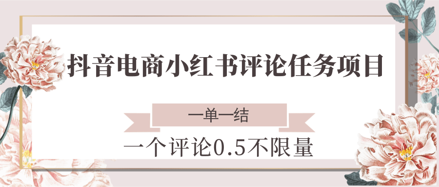 抖音电商小红书评论任务项目，一个评论0.5，一单一结 不限量白米粥资源网-汇集全网副业资源白米粥资源网