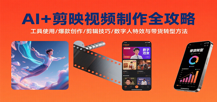 AI+剪映视频制作全攻略：工具使用/爆款创作/剪辑技巧/数字人特效与带货转型方法白米粥资源网-汇集全网副业资源白米粥资源网