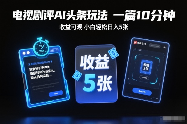 电视剧评AI头条玩法，一篇10分钟，收益可观，小白轻松日入5张+【独家】白米粥资源网-汇集全网副业资源白米粥资源网