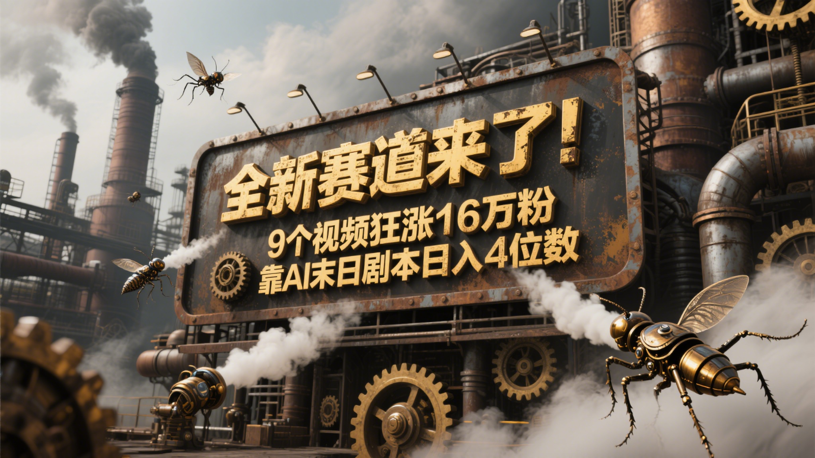 全新赛道来了！9个视频狂涨16万粉，靠AI末日剧本日入4位数，评论区爆肝追更！白米粥资源网-汇集全网副业资源白米粥资源网