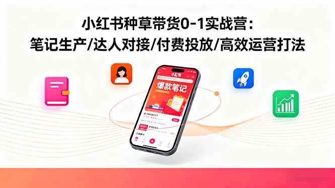 （16310期）小红书种草带货0-1实战营：笔记生产/达人对接/付费投放/高效运营打法白米粥资源网-汇集全网副业资源白米粥资源网