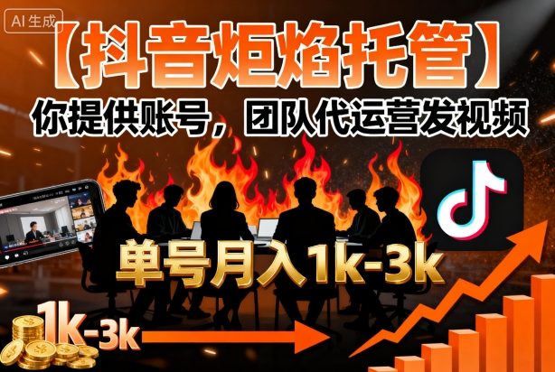 【抖音炬焰托管】你提供账号，团队代运营发视频，单号月入1k+【揭秘】白米粥资源网-汇集全网副业资源白米粥资源网