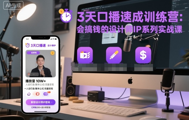 3天口播速成训练营，会搞钱的设计师IP系列实战课白米粥资源网-汇集全网副业资源白米粥资源网