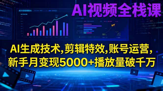 （16603期）AI视频全栈课:AI生成技术,剪辑特效,账号运营,新手月变现5000+播放量破千万白米粥资源网-汇集全网副业资源白米粥资源网