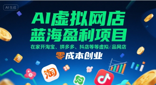 AI虚拟网店蓝海盈利项目，在家开淘宝、拼多多、抖店等虚拟品网店，零成本创业白米粥资源网-汇集全网副业资源白米粥资源网