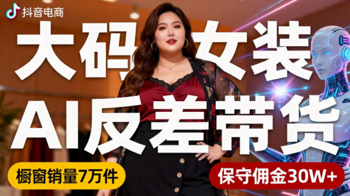 抖音小众赛道，大码女装AI反差带货，不用直播，每天6条作品，橱窗卖7万件，保守佣金30W+白米粥资源网-汇集全网副业资源白米粥资源网