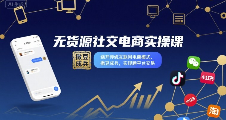 无货源社交电商实操课，绕开传统互联网电商模式，撒豆成兵，实现跨平台交易白米粥资源网-汇集全网副业资源白米粥资源网