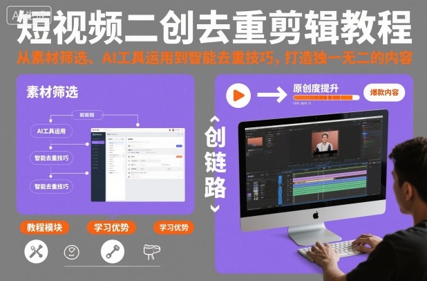 短视频二创去重剪辑教程，从素材筛选、AI工具运用到智能去重技巧，打造独一无二的内容白米粥资源网-汇集全网副业资源白米粥资源网