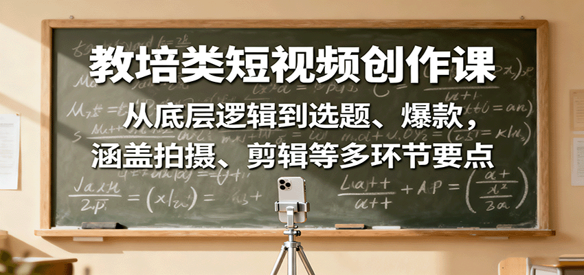 教培类短视频创作课：从底层逻辑到选题、爆款，涵盖拍摄、剪辑等多环节要点白米粥资源网-汇集全网副业资源白米粥资源网