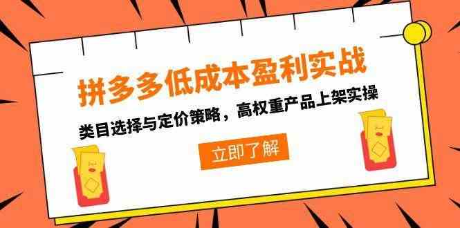 拼多多低成本盈利实战，类目选择与定价策略，高权重产品上架实操白米粥资源网-汇集全网副业资源白米粥资源网