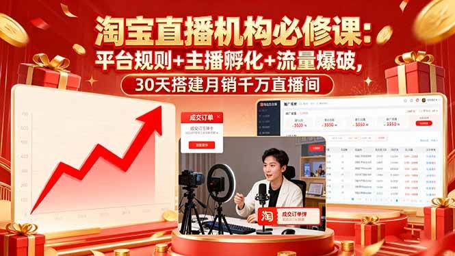 （16087期）淘宝直播机构必修课：平台规则/主播孵化/流量爆破,30天搭建月销千万直播间白米粥资源网-汇集全网副业资源白米粥资源网