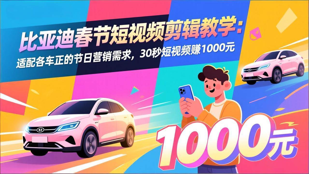 （17320期）比亚迪春节短视频剪辑教学：适配各车企的节日营销需求，30秒短视频赚1000元白米粥资源网-汇集全网副业资源白米粥资源网