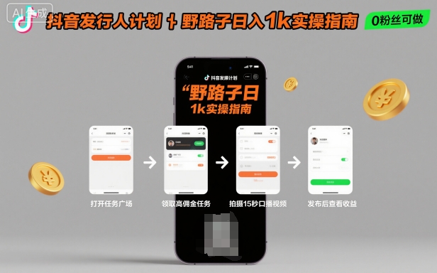 抖音发行人计划全新野路子玩法，随时随地，只要有手机，就能操作，日入1k+【揭秘】白米粥资源网-汇集全网副业资源白米粥资源网