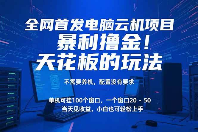 （15323期）电脑云机项目 暴力撸金玩法，不需要养机 配置没有要求 单机100个窗口一…白米粥资源网-汇集全网副业资源白米粥资源网