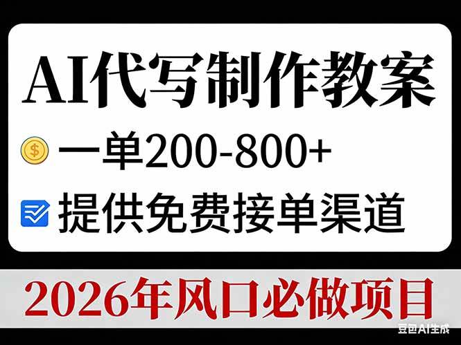 （17096期）AI代写制作教案，一单200-800+，提供免费接单渠道，2026年风口必做项目白米粥资源网-汇集全网副业资源白米粥资源网