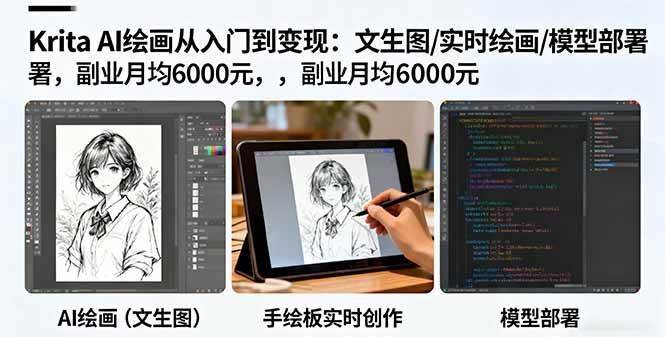 （16222期）Krita AI绘画从入门到变现：文生图/实时绘画/模型部署，副业月均6000元白米粥资源网-汇集全网副业资源白米粥资源网