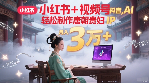 小红书+视频号+抖音，AI轻松制作唐朝贵妇IP，每天30分钟，轻松产出N条，月入3W+白米粥资源网-汇集全网副业资源白米粥资源网