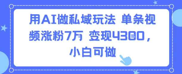 用AI做私域玩法，单条视频涨粉7W变现4.3k，小白可做白米粥资源网-汇集全网副业资源白米粥资源网