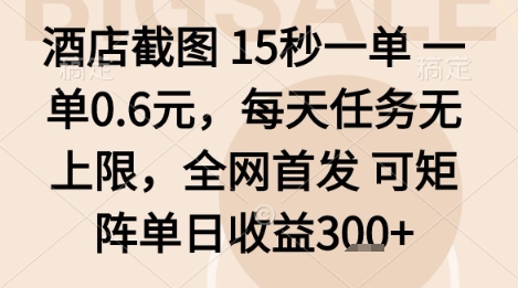 酒店截图项目，15秒一单，一单0.6米，每天任务无上限，全网首发可矩阵单日收益3张+【揭秘】白米粥资源网-汇集全网副业资源白米粥资源网