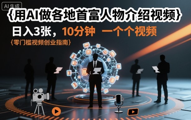 用AI做各地首富人物介绍视频，日入3张，10分钟一个视频白米粥资源网-汇集全网副业资源白米粥资源网