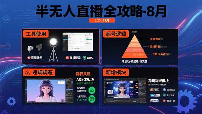 （15669期）半无人直播全攻略-8月：工具使用+起号逻辑+违规规避,新增AI超体与跨境模块白米粥资源网-汇集全网副业资源白米粥资源网