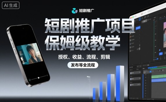短剧推广项目保姆级教学，授权、收益、流程、剪辑，发布等全流程白米粥资源网-汇集全网副业资源白米粥资源网