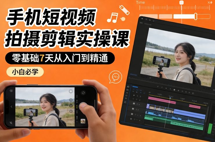 手机短视频拍摄剪辑实操课，零基础7天从入门到精通，小白必学白米粥资源网-汇集全网副业资源白米粥资源网