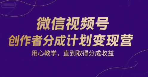 微信视频号创作者分成计划变现营，用心教学，直到取得分成收益白米粥资源网-汇集全网副业资源白米粥资源网