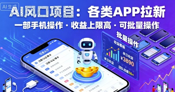 AI风口项目，各类APP拉新，一部手机就可以操作，收益上限高，可批量操作白米粥资源网-汇集全网副业资源白米粥资源网