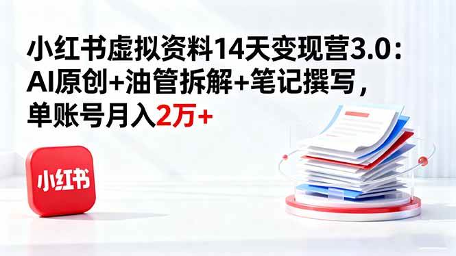 （16273期）小红书虚拟资料14天变现营3.0：AI原创+油管拆解+笔记撰写，单账号月入2万+白米粥资源网-汇集全网副业资源白米粥资源网