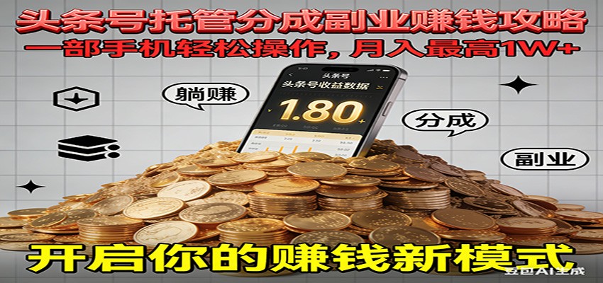 全程托管今日头条,一部手机就可以开干,最高躺赚1W+白米粥资源网-汇集全网副业资源白米粥资源网