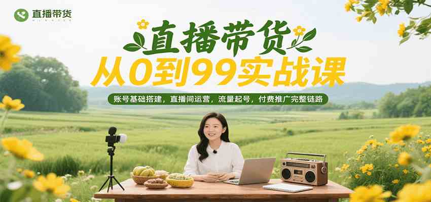 直播带货从0到99实战课，账号基础搭建，直播间运营，流量起号，付费推广完整链路白米粥资源网-汇集全网副业资源白米粥资源网