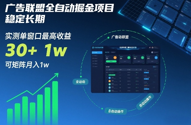 广告联盟全自动掘金项目，稳定长期，实测单窗口最高收益30+，可矩阵月入1w+【揭秘】白米粥资源网-汇集全网副业资源白米粥资源网