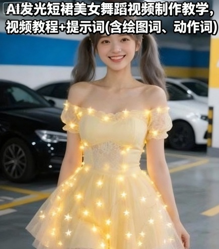 AI发光短裙美女舞蹈视频制作教学，视频教程+提示词(含绘图词、动作词)白米粥资源网-汇集全网副业资源白米粥资源网