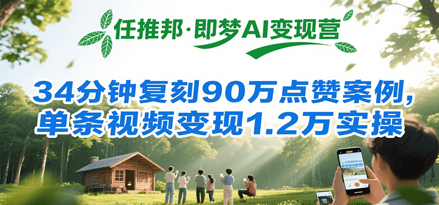 任推邦·即梦AI变现营，34分钟复刻90万点赞案例，单条视频变现1.2万实操白米粥资源网-汇集全网副业资源白米粥资源网
