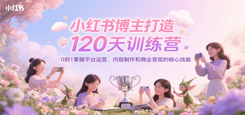 小红书博主打造120天训练营，0到1掌握平台运营、内容制作和商业变现白米粥资源网-汇集全网副业资源白米粥资源网