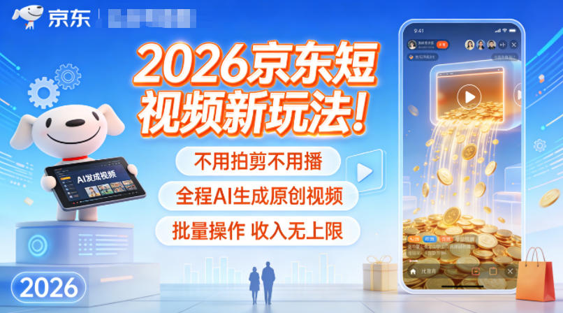 2026京东短视频新玩法！不用拍剪不用播，全程AI生成原创视频，批量操作收入无上限白米粥资源网-汇集全网副业资源白米粥资源网