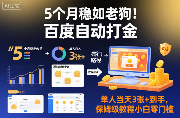 5个月稳如老狗！百度自动打金，单人当天3张+到手，保姆级教程小白零门槛【揭秘】白米粥资源网-汇集全网副业资源白米粥资源网