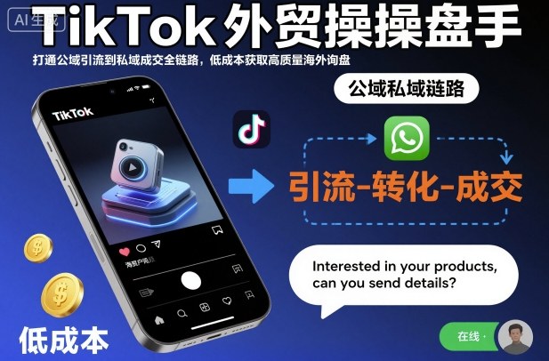 TikTok外贸操盘手，打通公域引流到私域成交全链路，低成本获取高质量海外询盘白米粥资源网-汇集全网副业资源白米粥资源网