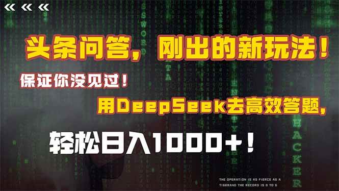 （15217期）头条问答，刚出的新玩法！保证你没见过！结合Deepseek高效答题，日入1000+白米粥资源网-汇集全网副业资源白米粥资源网