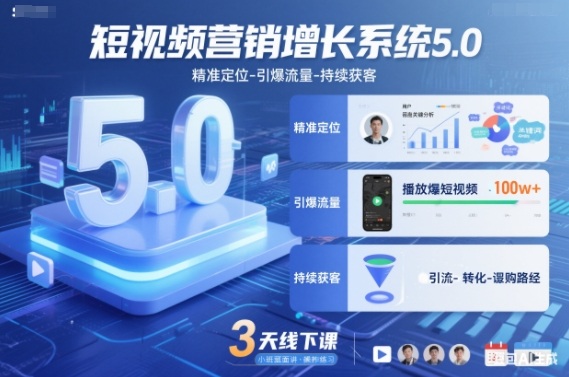 短视频营销增长系统5.0,精准定位-引爆流量-持续获客,3天线下课(音频+图片)白米粥资源网-汇集全网副业资源白米粥资源网