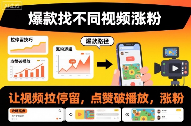 爆款找不同视频涨粉，让视频拉停留，实现点赞，破播放，涨粉白米粥资源网-汇集全网副业资源白米粥资源网