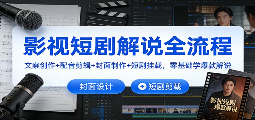 影视短剧解说全流程：文案创作+配音剪辑+封面制作+短剧挂载，零基础学爆款解说白米粥资源网-汇集全网副业资源白米粥资源网