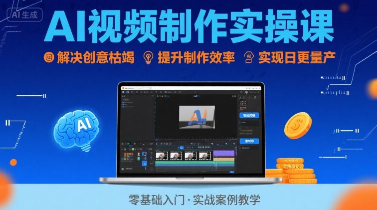 Ai视频制作实操课，解决创意枯竭、效率低下痛点，实现日更量产可持续变现白米粥资源网-汇集全网副业资源白米粥资源网