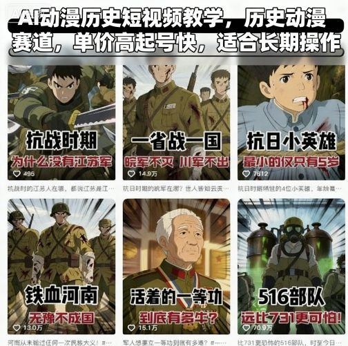 AI动漫历史短视频教学，历史动漫赛道，单价高起号快，适合长期操作白米粥资源网-汇集全网副业资源白米粥资源网