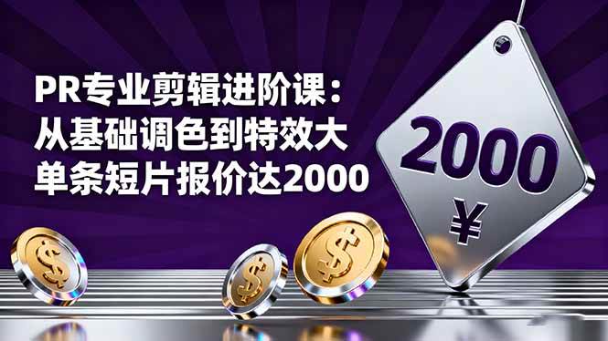 (16381期)PR专业剪辑进阶课:从基础调色到特效大片的进阶技能,单条短片报价达2000白米粥资源网-汇集全网副业资源白米粥资源网