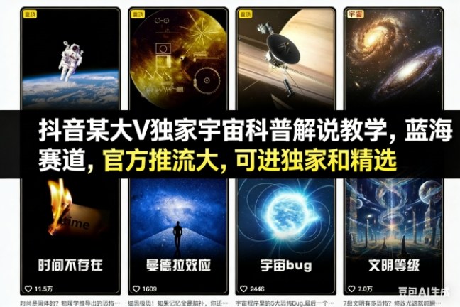 抖音某大V独家宇宙科普解说教学,蓝海赛道,官方推流大,可进独家和精选白米粥资源网-汇集全网副业资源白米粥资源网