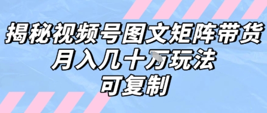 解密视频号图文矩阵带货，月入几个W的打法，可复制白米粥资源网-汇集全网副业资源白米粥资源网