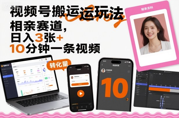 视频号搬运玩法，相亲赛道，日入3张+，10分钟一条视频白米粥资源网-汇集全网副业资源白米粥资源网